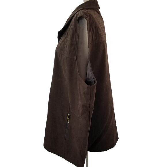 Allison Daley Brown Brushed Faux Suede Vest Lined 2 Zipper Pockets Size 24 W - Picture 2 of 5